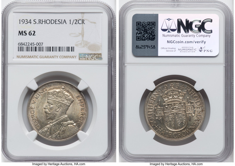 British Colony. George V 1/2 Crown 1934 MS62 NGC, KM5. A more desirable type fro...