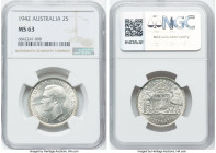 George VI Pair of Certified Assorted Florins NGC, 1) Florin 1942-(m) MS63, KM40 2) Florin 1951-(m) AU58, Melbourne mint, KM48 HID09801242017 © 2024 He...