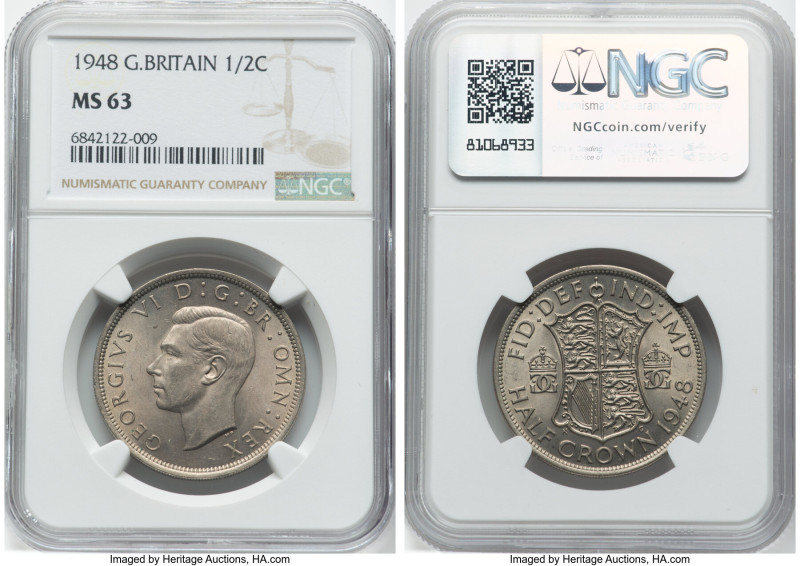 George VI 4-Piece Lot of Certified Assorted Issues NGC, 1) 1/2 Crown 1948 MS63, ...