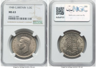George VI 4-Piece Lot of Certified Assorted Issues NGC, 1) 1/2 Crown 1948 MS63, KM866 2) Florin 1947 MS63, KM865 3) Shilling 1943 MS61, KM853 4) Shill...