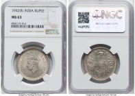 British India. George VI Rupee 1942-(b) MS63 NGC, Bombay mint, KM557.1. HID09801242017 © 2024 Heritage Auctions | All Rights Reserved