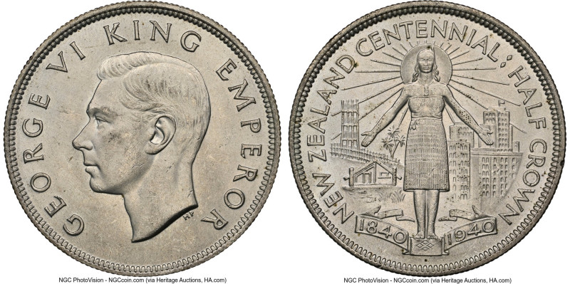 George VI 5-Piece Lot of Certified Assorted Issues NGC, 1) 1/2 Crown 1940 MS64+,...