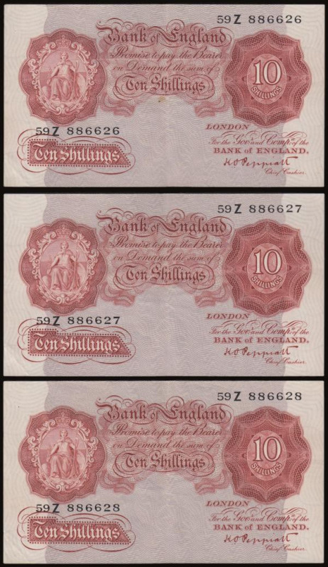 Ten Shillings Peppiatt 1934 B236 first series (3) consecutives 59Z 886626 - 8866...