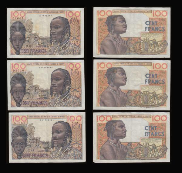 French West Africa Togo 100 Francs 20.5.1957 Pick 46 (2) F-VF along with West Af...