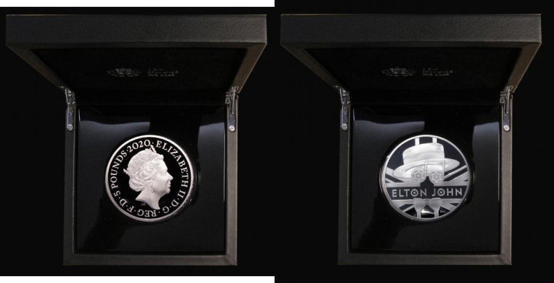 Five Pounds 2020 - Elton John 2oz. Silver Proof, FDC in the Royal Mint box of is...