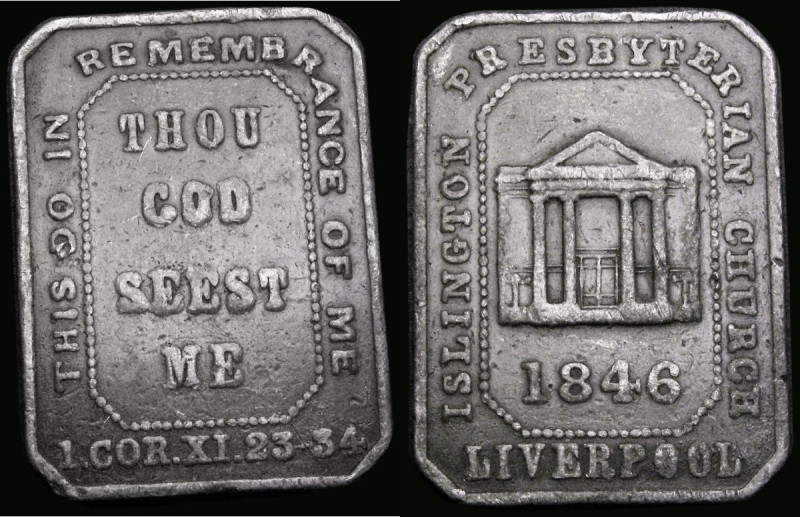 Communion Token Liverpool 1846 rectangular, upright format 27mm x 38mm Islington...