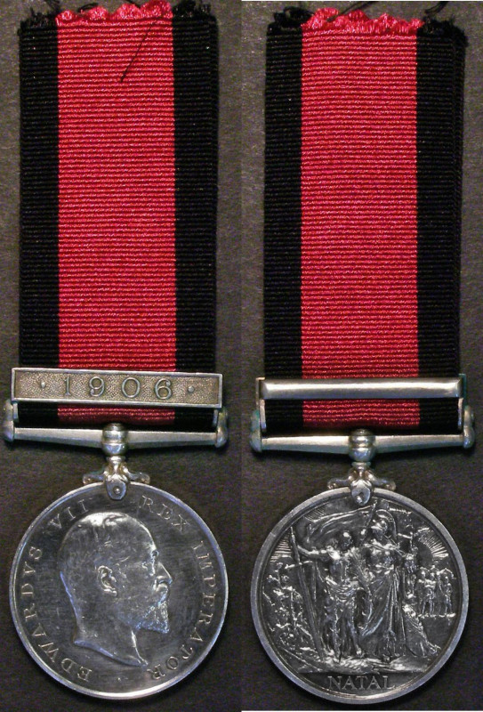 Natal Rebellion Medal with 1906 clasp, awarded to Pte. W.A. Woods, Durban Light ...