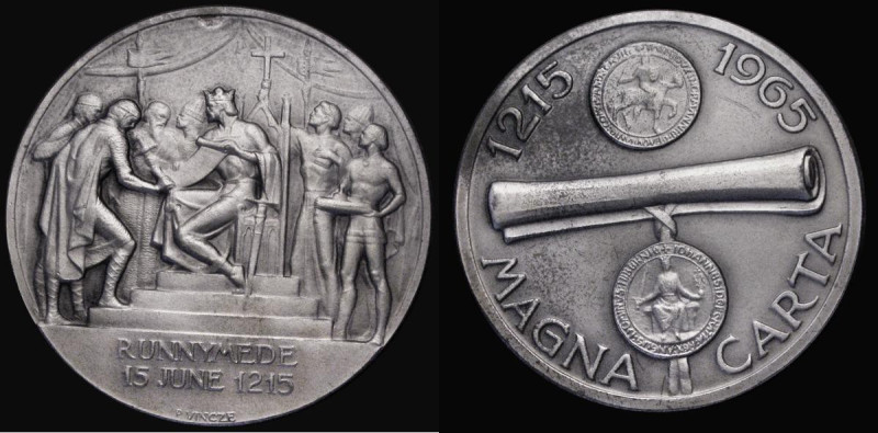 Magna Carta 750th Anniversary 1965 57mm diameter in .999 silver by P. Vincze, Ob...