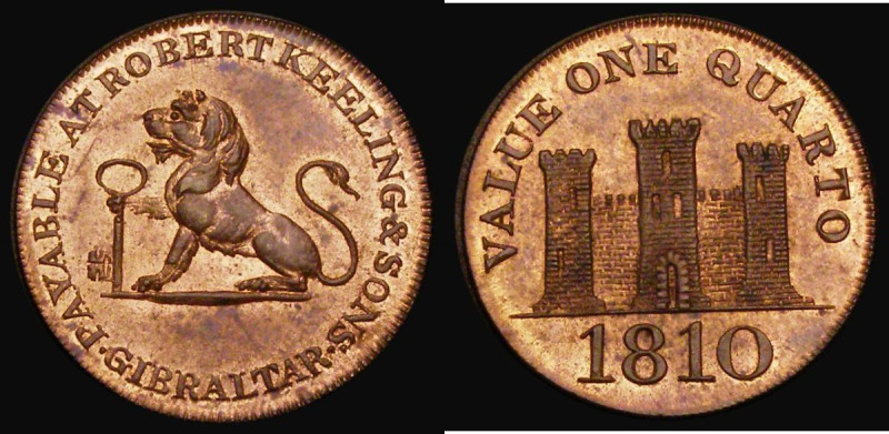 Gibraltar One Quarto 1810 Large Date KM#Tn3.1, Pridmore 21 UNC with beautiful or...