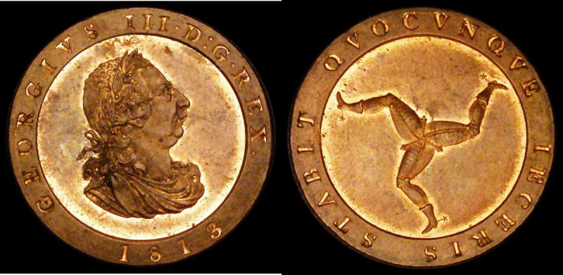 Isle of Man Halfpenny 1813 S.7416, Pridmore 33, M.79, EF or better and lustrous ...