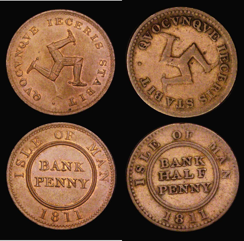 Isle of Man Tokens (2) Isle of Man Banking Co. Penny 1811 Castletown, Obverse: I...