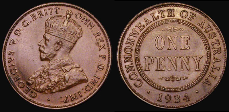 Australia Penny 1934 KM#23 GVF with some contact marks and hairline scratches