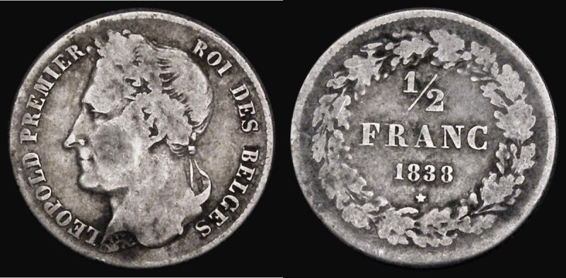 Belgium Half Franc 1838 KM#6 VG with a scuff on the cheek