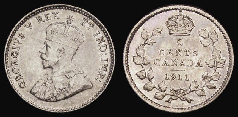 Canada Five Cents 1911 KM#16 GVF the obverse with some minor scratches, a one ye...