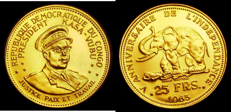 Congo Democratic Republic 25 Francs 1965 5th Anniversary of Independence Gold Pr...