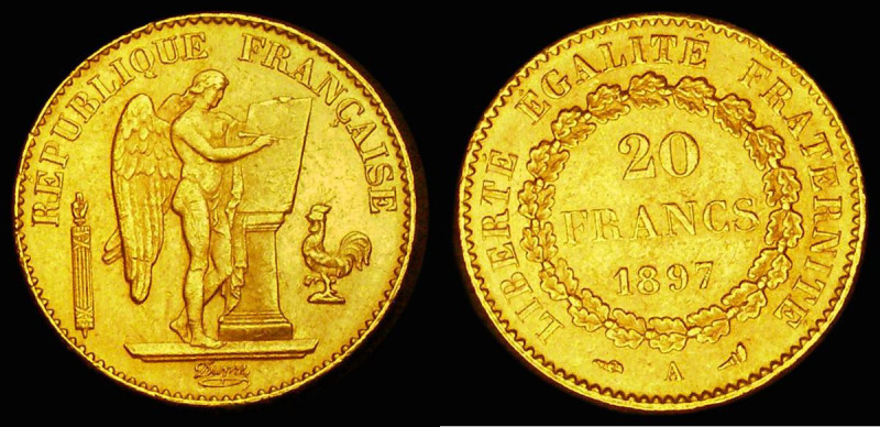 France 20 Francs Gold 1897A Paris Mint, KM#825 GVF/NEF