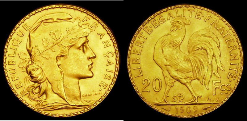 France 20 Francs Gold 1909 KM#857 UNC with full lustre