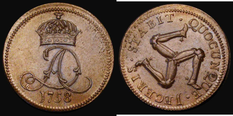 Isle of Man Halfpenny 1758 S.7412 GEF/AU a most pleasing example