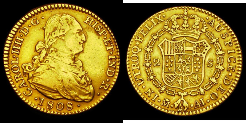 Spain Two Escudos Gold 1808AI KM#435.1 Fine/Good Fine