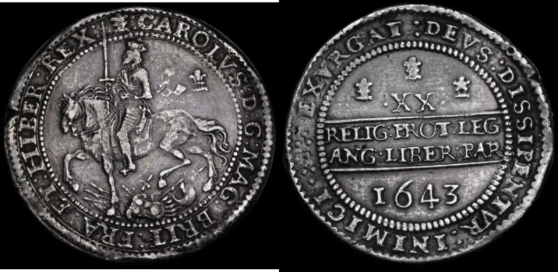 Pound 1643 Charles I Oxford Mint large horseman with the King's sword breaking t...