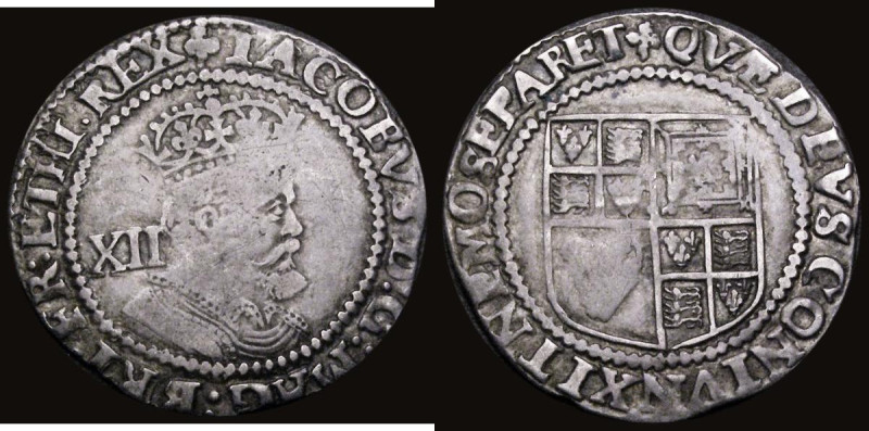 Shilling James I Third Coinage, Sixth Large bust, S.2668, mintmark Trefoil, 6.01...