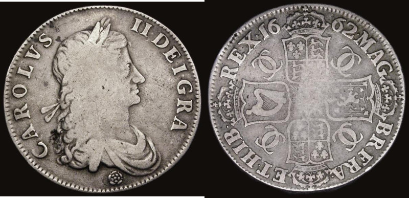 Crown 1662 Roses below Bust ESC 15, Bull 339, VG with some weakness in the centr...