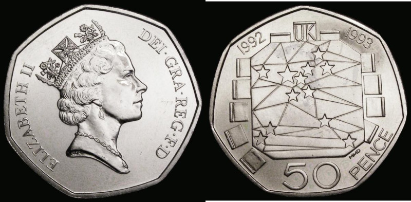 Fifty Pence 1992/3 EU Presidency S.H5, UNC with almost full lustre and some mino...