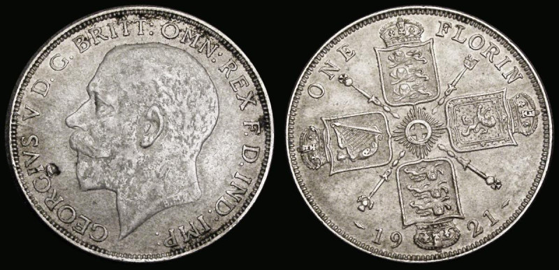 Florin 1921 Larger Obverse design, 27.7mm, ESC 940, Bull 3768, Davies 1747 dies ...