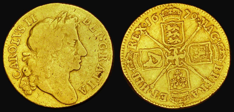 Guinea 1679 S.3344 VG, the reverse slightly better, Charles II Guineas very diff...