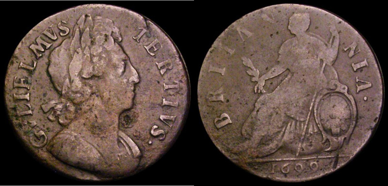 Halfpenny 1699 Date in Exergue, BRITΛNNIΛ error, Peck 689, Near Fine/VG, listed ...