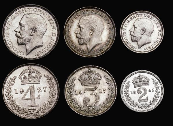 Maundy Part Set 1927 comprising Fourpence 1927 A/UNC, Threepence 1927 GEF and Tw...