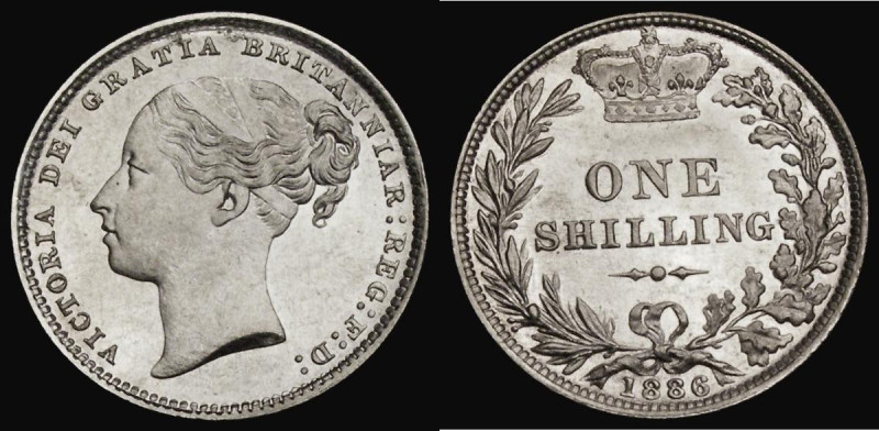 Shilling 1886 ESC 1347, Bull 3078 UNC with practically full lustre, a choice exa...