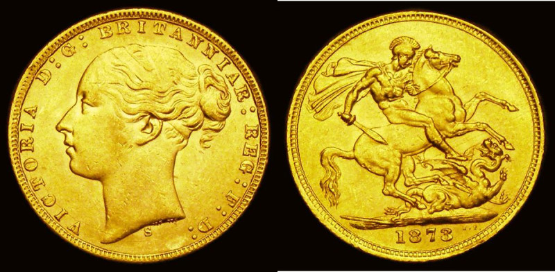 Sovereign 1873S George and the Dragon, Marsh 112, S.3858A, About EF/EF