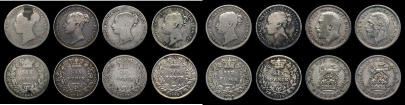 Sixpences (8) 1841 ESC 1687, Bull 3174, Fair, plugged, 1842 ESC 1688, Bull 3175,...