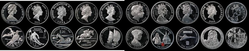 World in Silver all but one Crown-sized Proof issues (10) Alderney Five Pounds 2...