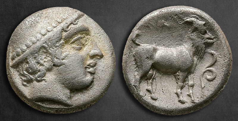 Thrace. Ainos circa 427-424 BC. 
Diobol AR

10 mm, 1,26 g

Head of Hermes t...