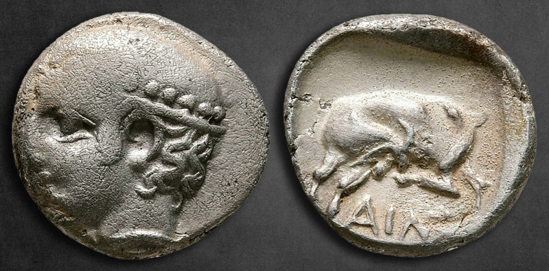 Thrace. Ainos circa 421-419 BC. 
Diobol AR

12 mm, 1,24 g

Head of Hermes l...