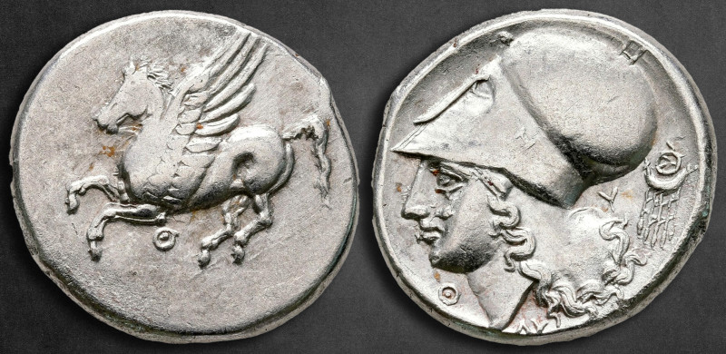 Akarnania. Thyrrheion circa 360-330 BC. 
Stater AR

22 mm, 8,29 g

Pegasos ...