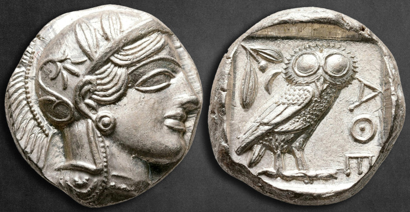 Attica. Athens circa 454-404 BC. 
Tetradrachm AR

23 mm, 17,24 g

Head of A...