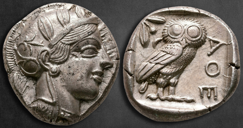 Attica. Athens circa 454-404 BC.
Tetradrachm AR

24 mm, 17,19 g

Head of At...