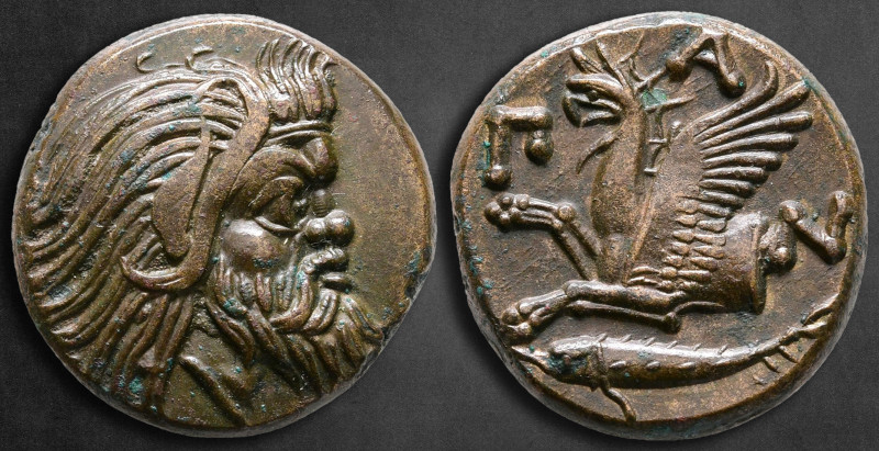 Cimmerian Bosporos. Pantikapaion circa 325-310 BC.
Bronze Æ

20 mm, 7,21 g
...