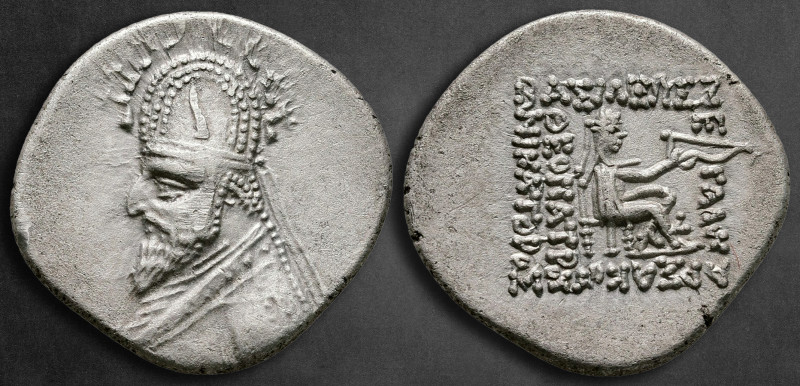 Kings of Parthia. Rhagae. Sinatrukes 93-69 BC. 
Drachm AR

21 mm, 3,87 g

D...