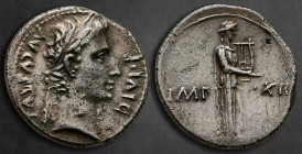 Augustus 27 BC-AD 14. Lugdunum (Lyon). Denarius AR