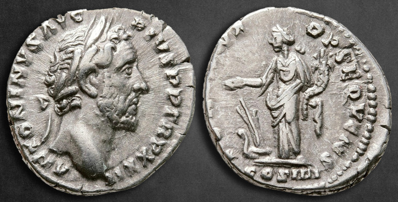 Antoninus Pius AD 138-161. Rome
Denarius AR

17 mm, 3,09 g

ANTONINVS AVG P...