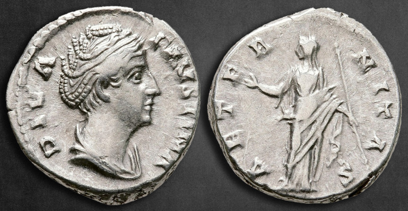 Diva Faustina I AD 140-141. Rome
Denarius AR

17 mm, 3,56 g

DIVA FAVSTINA,...