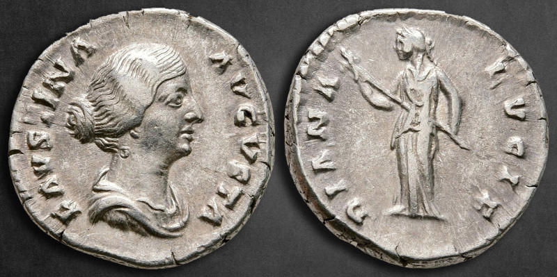 Faustina II AD 147-175. Rome
Denarius AR

17 mm, 3,39 g

FAVSTINA AVGVSTA, ...