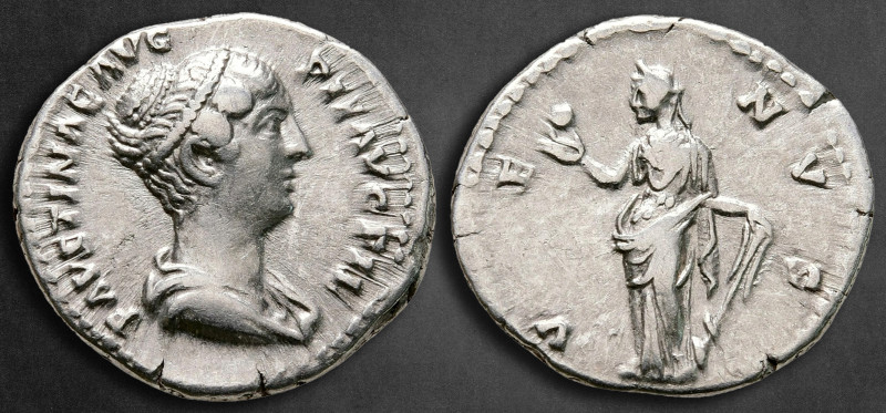 Faustina II AD 147-175. Rome
Denarius AR

18 mm, 3,14 g

FAVSTINAE AVG PII ...