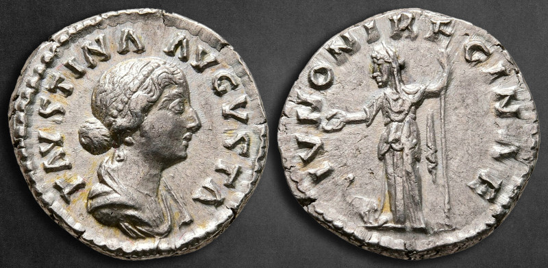 Faustina II AD 147-175. Rome
Denarius AR

18 mm, 3,37 g

FAVSTINA AVGVSTA, ...