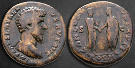 Lucius Verus AD 161-169. Struck March-December AD 161. Rome. Sestertius Æ