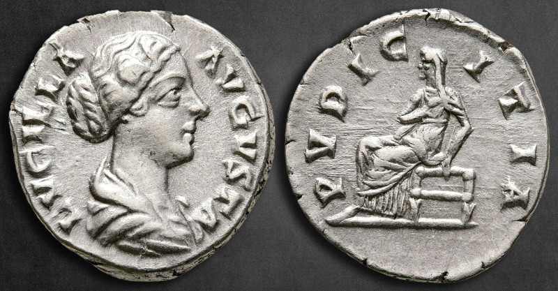 Lucilla AD 164-169. Rome
Denarius AR

18 mm, 2,65 g

LVCILLA AVGVSTA, drape...